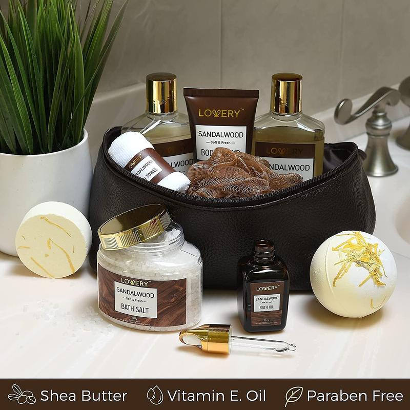 Sandalwood Bath Gift Set - 11Pc Cosmetic Body Care Kit Luxury Moisturizing