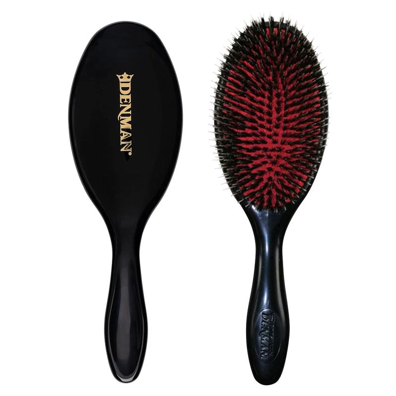 Denman Cushion Hair Brush (Medium) with Soft Nylon Quill Boar Bristles - Porcupine Style for Grooming, Detangling, Straightening, Blowdrying and Refreshing Hair \u2013 Black, D81M