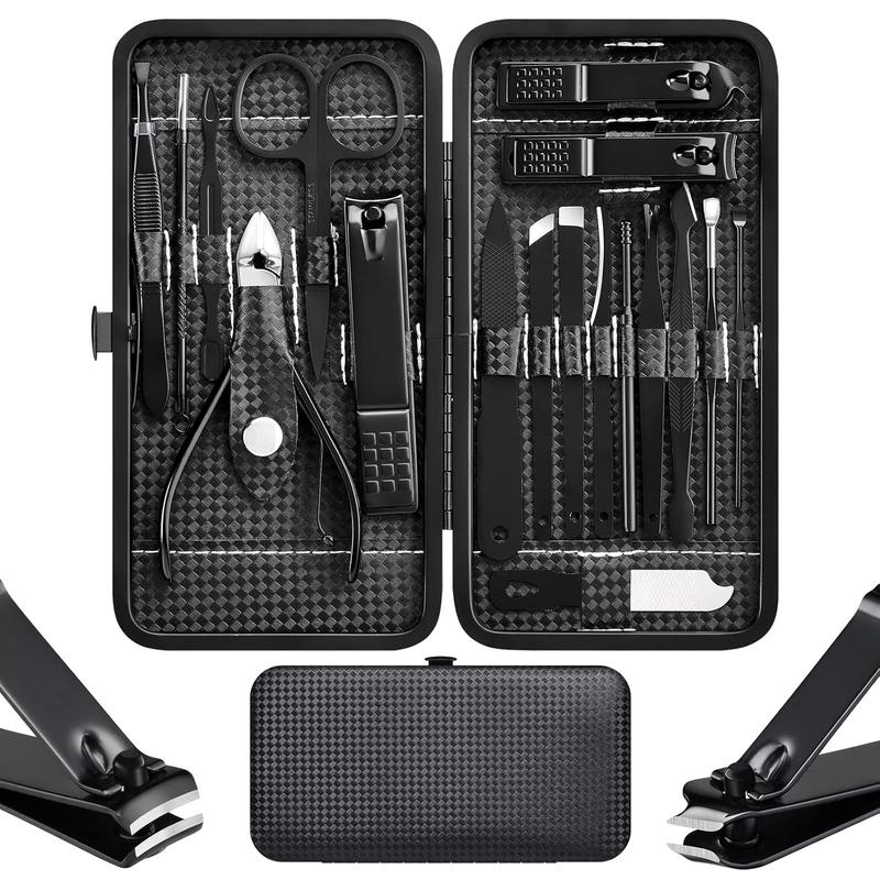 Manicure  Clippers Pedicure Set - Stainless Steel Manicure, Professional Grooming Kit,  Care Tools with Luxurious Travel Case (18pcs-Black)