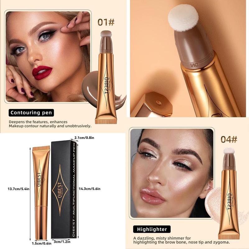 3PCS Liquid Contour Beauty Wall, Face Highlighter and Bronze Stick Attached with Pillow Applicator, Shimmer Long Lasting Silky Cream Face Highlighter Bronze Makeup Stick Liquid Blush Bronzer Brush Matte Powder Smooth Cosmetic Smooth Cosmetic