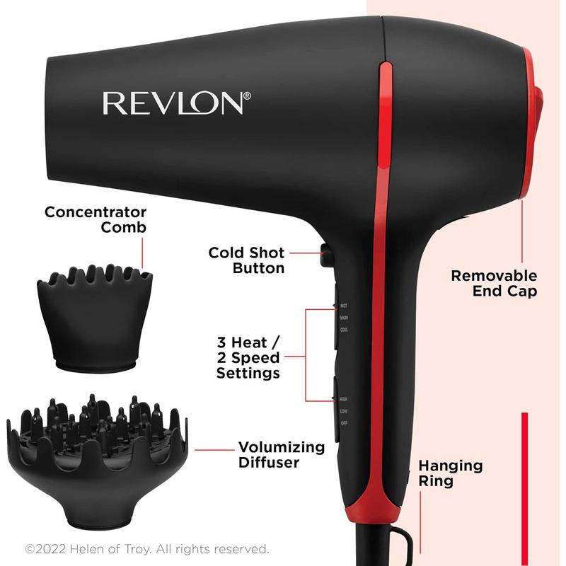 Hair Dryer with Diffuser | 1875W Hair Dryer Enhances Shine for Smoother Hair and Tames Frizz for Silky Results (Black)