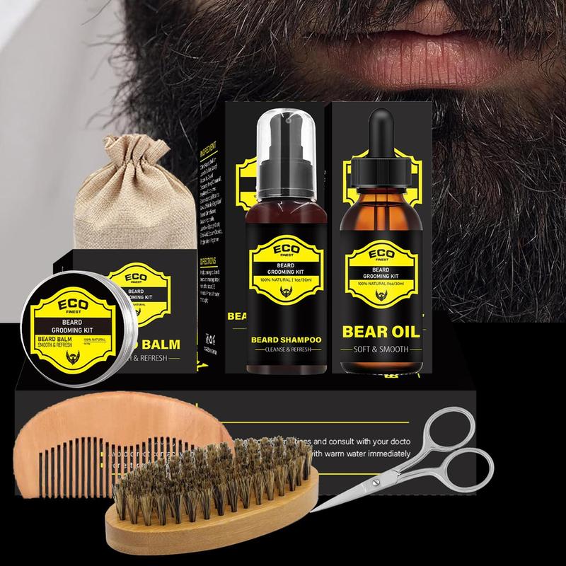 Beard Grooming Kit for Men, with Beard Shampoo, Beard Oil, Beard Balm, Beard Trimming Scissors, Beard Comb, Beard Brush,Storage Bag & Beard Apron | Beard Kit for Men Grooming and Care, Beard Men Gift Set