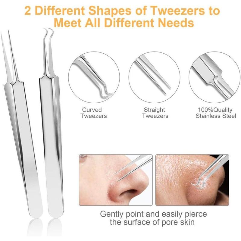 Pimple Popper Tool Kit, 9 count Blackhead Remover Tools with Tweezers, 16-Heads Professional Acne Zit Pimple Popper Extraction Tools, Whitehead Comedone Extractor Kit for Facial Nose Skincare Comfort