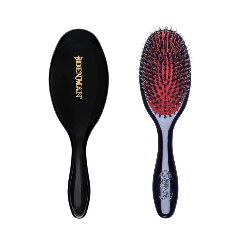 Denman Cushion Hair Brush (Medium) with Soft Nylon Quill Boar Bristles - Porcupine Style for Grooming, Detangling, Straightening, Blowdrying and Refreshing Hair \u2013 Black, D81M