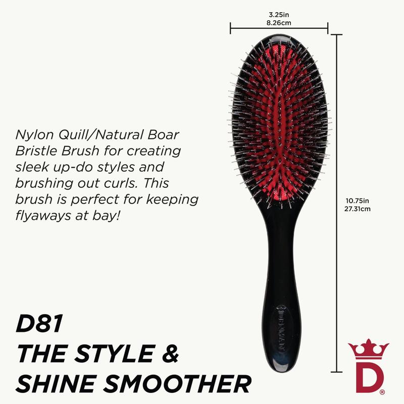 Denman Cushion Hair Brush (Medium) with Soft Nylon Quill Boar Bristles - Porcupine Style for Grooming, Detangling, Straightening, Blowdrying and Refreshing Hair \u2013 Black, D81M