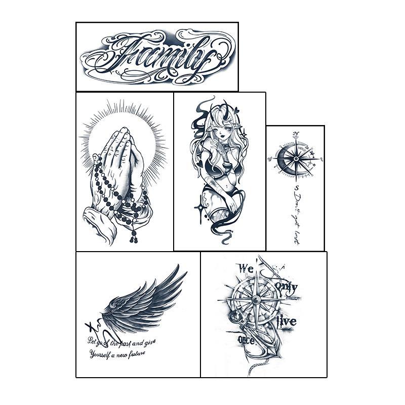 Wing & Hand Pattern Temporary Tattoo Sticker, 6 Counts set Waterproof Temporary Fake Tattoo Decals, Body Art Stickers for Women & Men, Christmas Gift