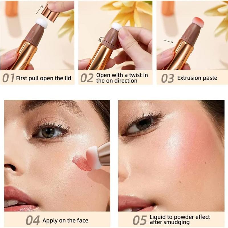 3PCS Liquid Contour Beauty Wall, Face Highlighter and Bronze Stick Attached with Pillow Applicator, Shimmer Long Lasting Silky Cream Face Highlighter Bronze Makeup Stick Liquid Blush Bronzer Brush Matte Powder Smooth Cosmetic Smooth Cosmetic