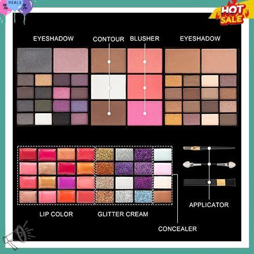 All In One Makeup Gift Kit - Ultimate Color Combination - 36 Eyeshadow, 28 Lip Gloss, 3 Blusher, 4 Concealer, 3 Contour Powder, 3 Brushes, 1 Mirror, 74 Colors Palette Set