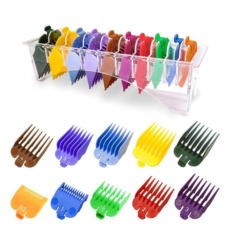 10 Professional Hair Clipper Guards Cutting Guides Fits for Wahl Clippers with Organizer, Color Coded Clipper Combs Replacement - 1 16