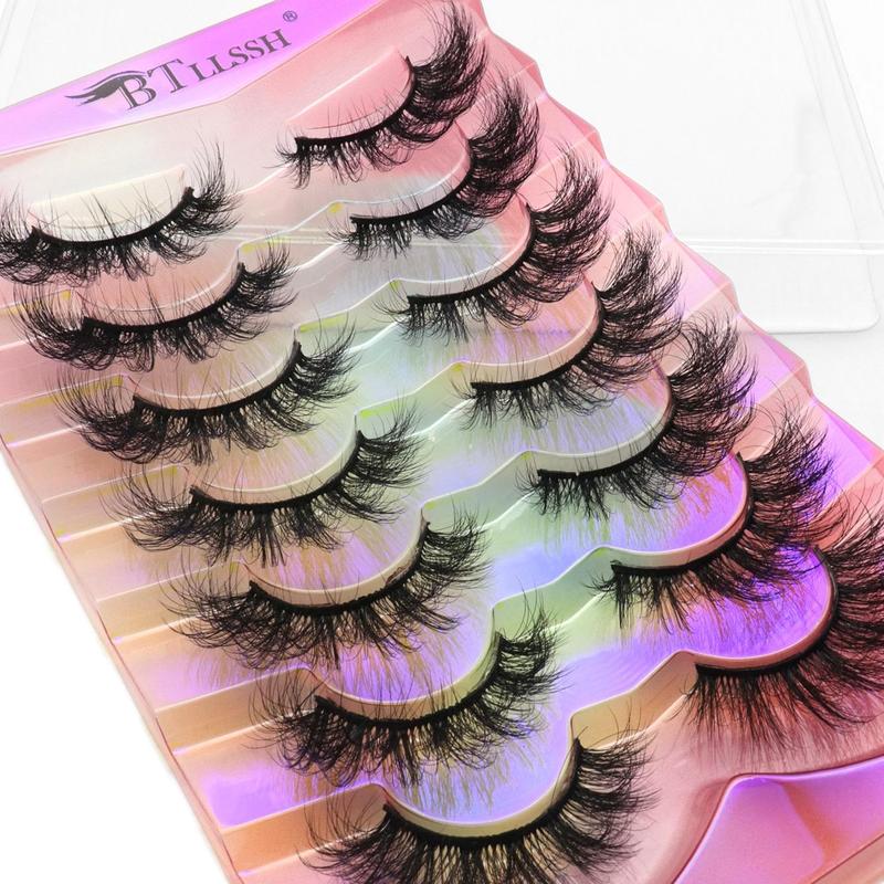 Fluffy False Eyelashes Cluster, 14 Pairs Wispy Cat Eye Look Faux Cluster Lashes, Natural Curling Eye Makeup Strip Lashes for Lashes Extensions