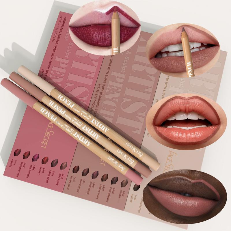 6pcs Nude Lip Liner Set - Waterproof, Matte Finish, Long-Lasting & Smudge-Proof, Easy to Apply for All Skin Types