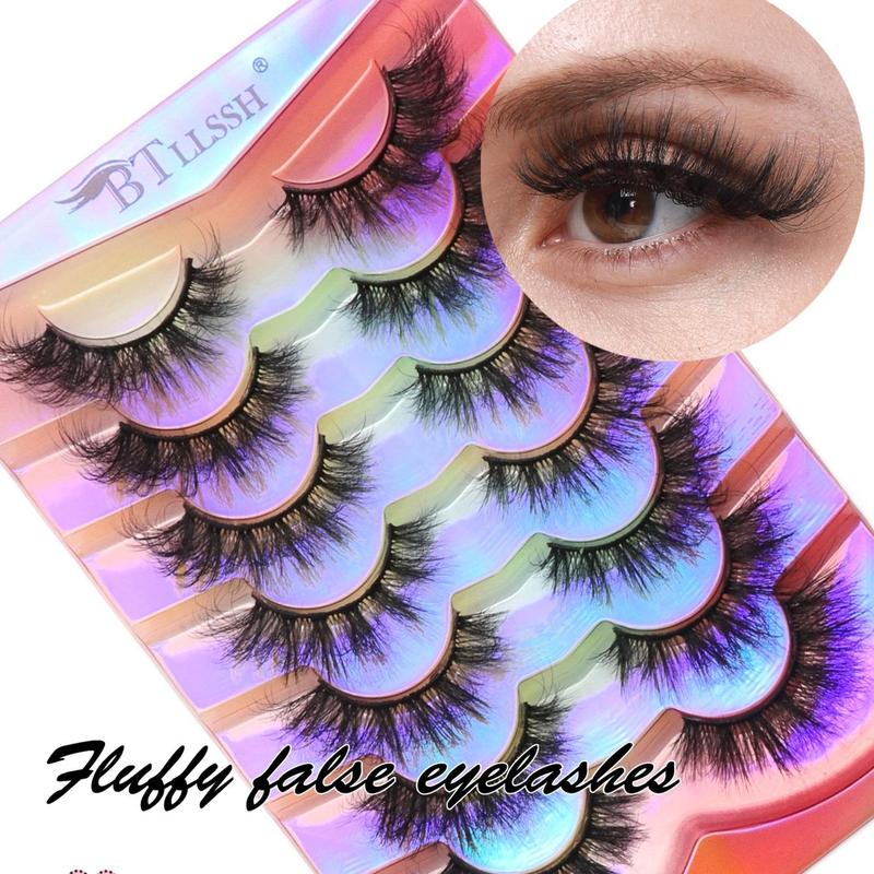 Fluffy False Eyelashes Cluster, 14 Pairs Wispy Cat Eye Look Faux Cluster Lashes, Natural Curling Eye Makeup Strip Lashes for Lashes Extensions