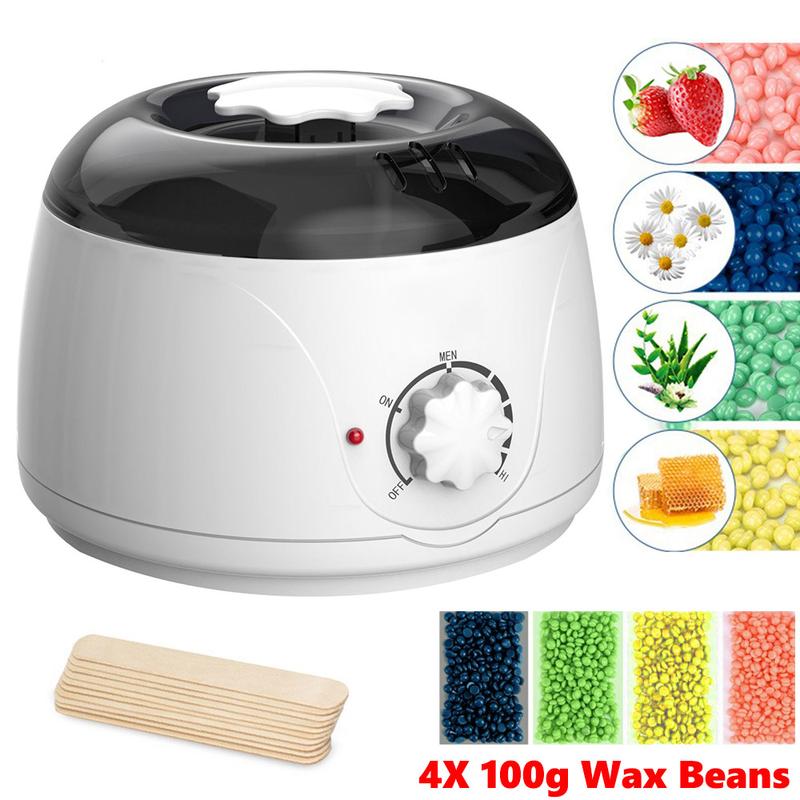 Waxing Wax Warmer Kit Heater Pot Machine Depilatory Body Hair Removal w  400g Wax Beans & 10 Wood Sticks