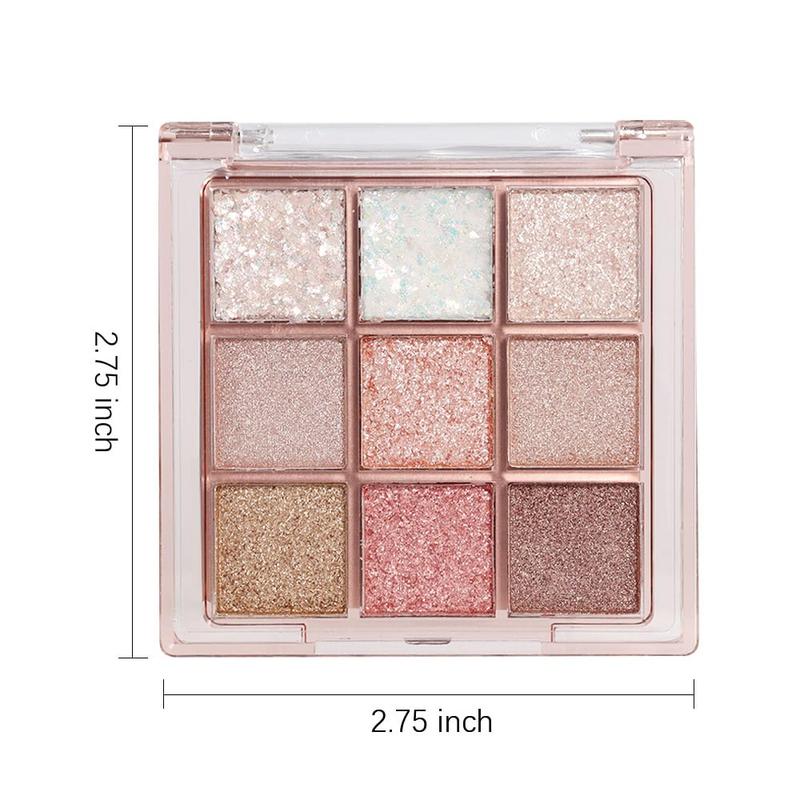 9Colors Glitter Eyeshadow Palette - Pink White Gold Shimmer Sparkle Makeup - Cosmetic