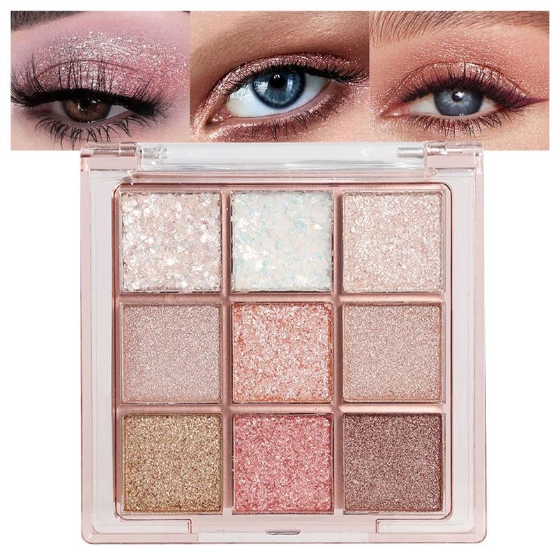 9Colors Glitter Eyeshadow Palette - Pink White Gold Shimmer Sparkle Makeup - Cosmetic