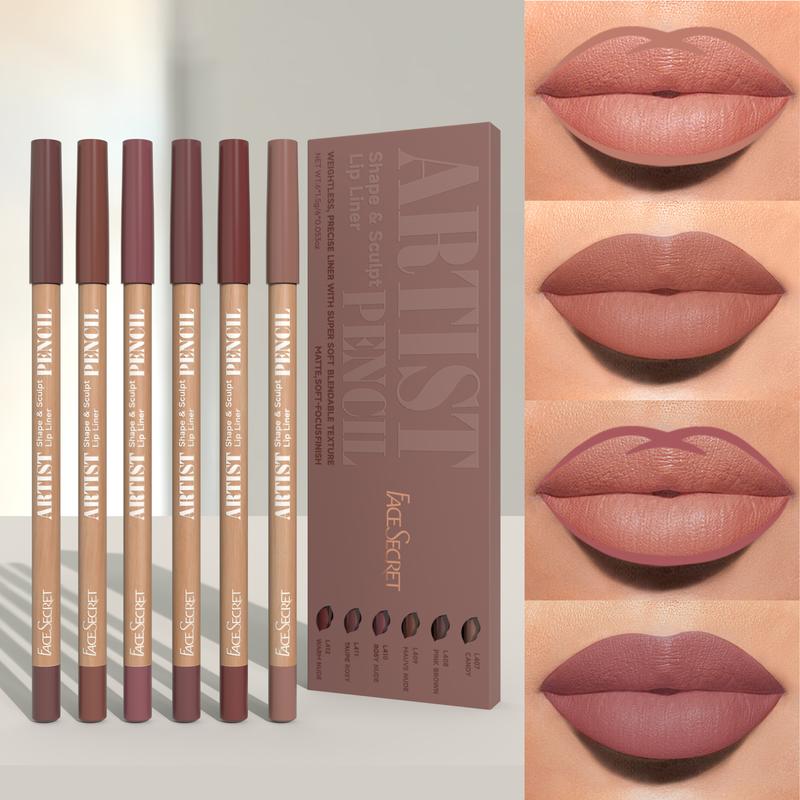 6pcs Nude Lip Liner Set - Waterproof, Matte Finish, Long-Lasting & Smudge-Proof, Easy to Apply for All Skin Types