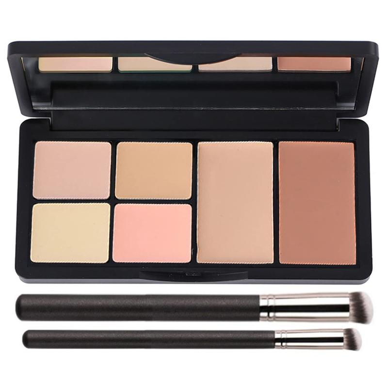 Concealer Contour Palette, 6 in 1 Color Correcting Concealer Contour Makeup Palette, Contour Foundation Highlighter Makeup Set for Dark Circles, Blemishes with 2 Pack Brushes