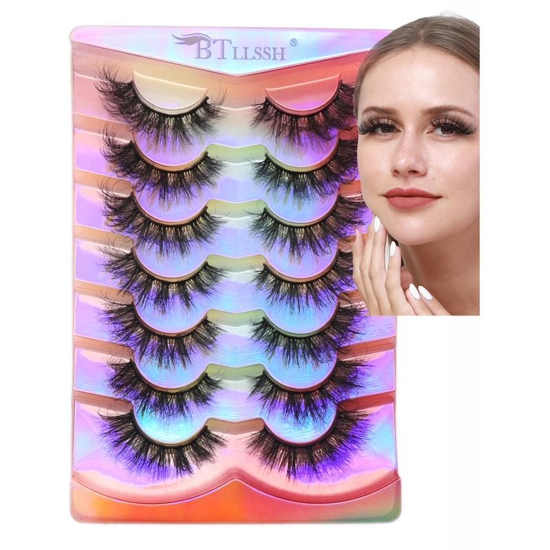 Fluffy False Eyelashes Cluster, 14 Pairs Wispy Cat Eye Look Faux Cluster Lashes, Natural Curling Eye Makeup Strip Lashes for Lashes Extensions