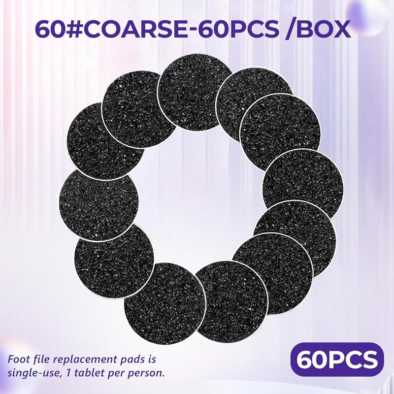 60 Pcs Foot File Replacement Pads Round 60 Grit Sandpaper Disk for Pedicure Replaceable for Electric Foot File Callus Dead Skin Remover