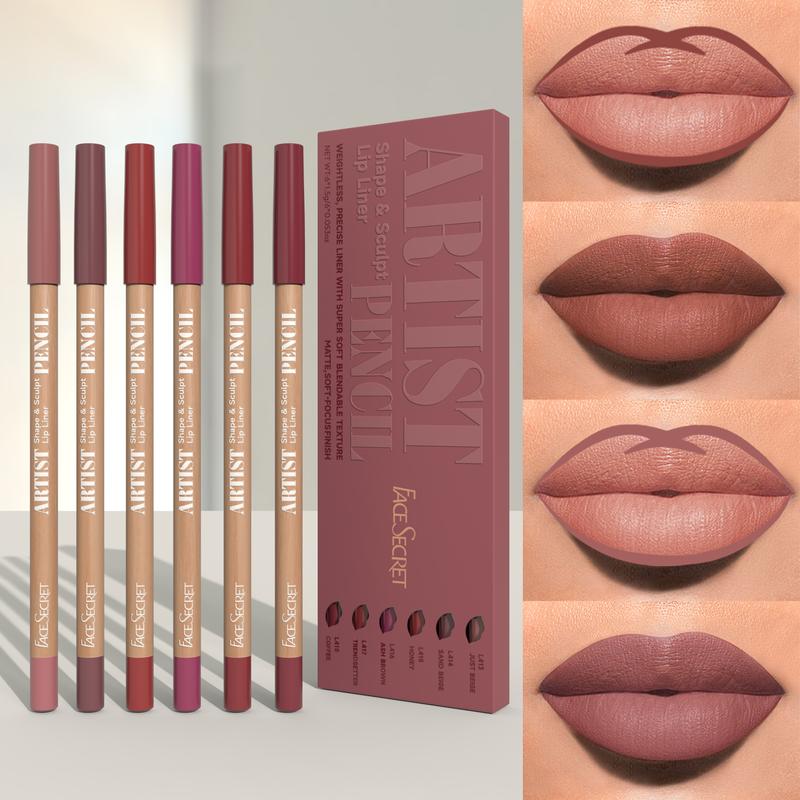 6pcs Nude Lip Liner Set - Waterproof, Matte Finish, Long-Lasting & Smudge-Proof, Easy to Apply for All Skin Types