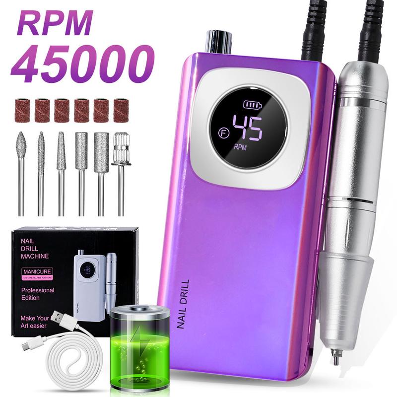 45000RPM Rechargeable Electric Nail Drill Machine With USB Connector Nail Polish Remover Drill Set Manicure Sander Low Noise Nail Care Cutics Nail Art