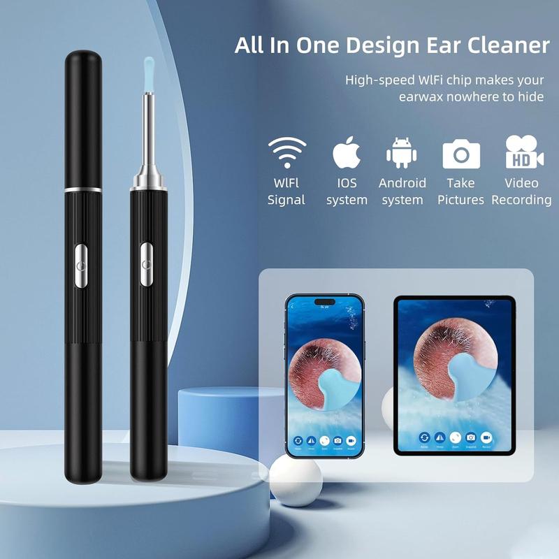 Ear Wax Removal, Earwax Remover Tool with 8 count Ear Set, Ear Cleaner with Camera, Earwax Removal Kit with Light, Ear Camera with 4 Ear Spoon, Ear Cleanning Kit for iOS & Android (Black)