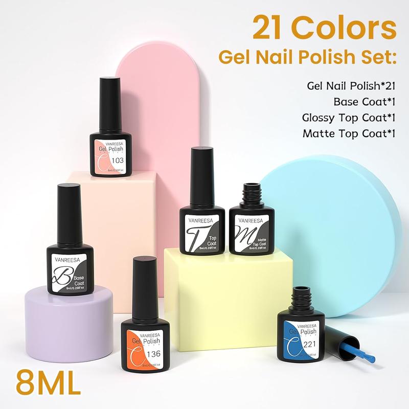 24 Pcs Gel Nail Polish Set 21 All Seasons Colors Gel Nail Polish Glossy & Matte Top Coat Yellow Orange Green Blue Pink Gel Polish Gel Nail Kit Gifts for Women