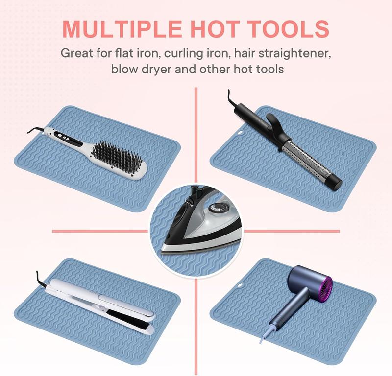 Oversize Silicone Heat Resistant Mat, Portable Travel Mat Cover with Velcro for Curling Irons, Flat Irons, Hair Straightener and Hot Hair Styling Tools(14.2