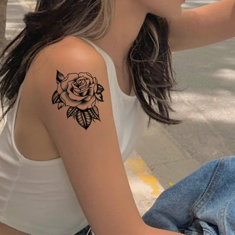 Rose & Sanskrit Pattern Temporary Tattoo Sticker, Decorative Temporary Tattoos, Long Lasting Fake Tattoo for Women & Men, Realistic Body Decoration Tattoo