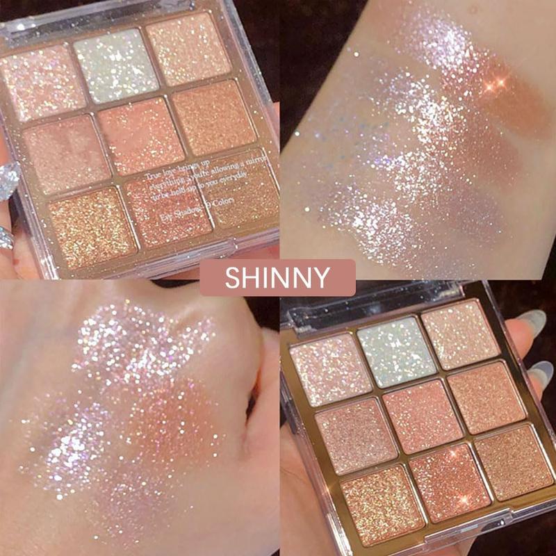 9Colors Glitter Eyeshadow Palette - Pink White Gold Shimmer Sparkle Makeup - Cosmetic