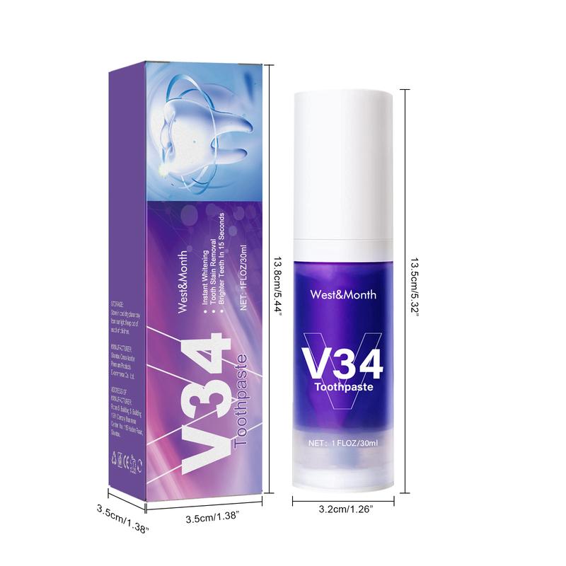 2024 V34 Purple Toothpaste, Whitening Teeth Clean Care Gums Fresh Breath Press Toothpaste Oral v34 colour white toothpaste