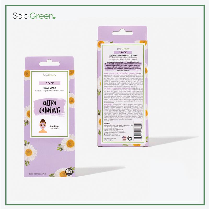 Solo Green Calming & Redness Relief Chamomile Clay Mask 1pk, 3pk