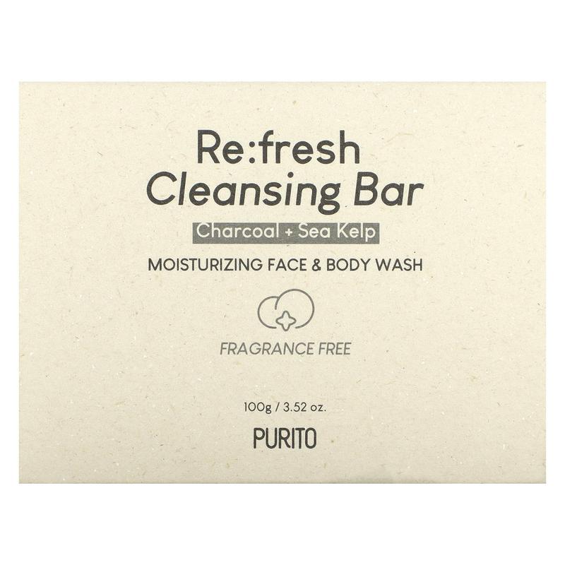 Purito Re:fresh Cleansing Bar, Charcoal + Sea Kelp, Fragrance Free, 3.52 oz (100 g)