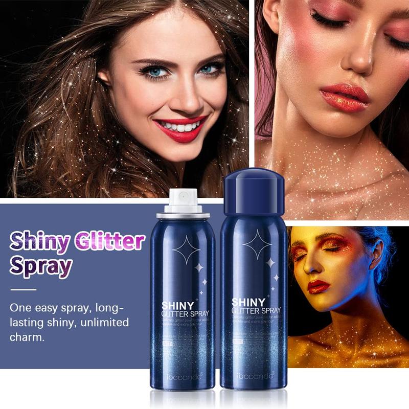 Shiny Body Glitter Spray, Body and Hair Glitter Spray, Body Shimmery Spray for Skin, Face, Hair and Clothing,Quick-Drying Waterproof Body Shimmery Spray for Prom Festival Rave Stage Makeup