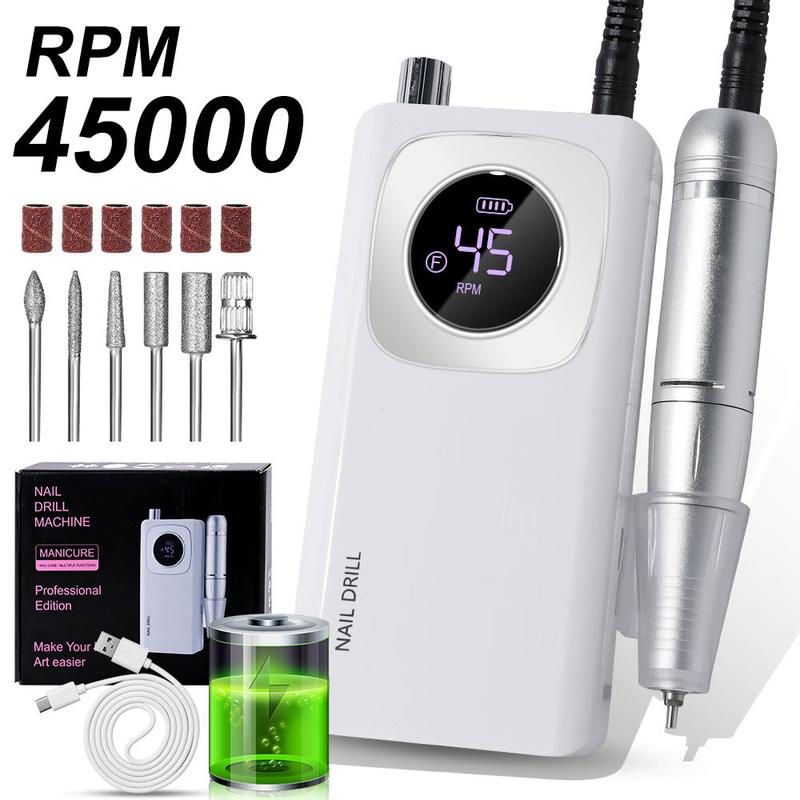 45000RPM Rechargeable Electric Nail Drill Machine With USB Connector Nail Polish Remover Drill Set Manicure Sander Low Noise Nail Care Cutics Nail Art