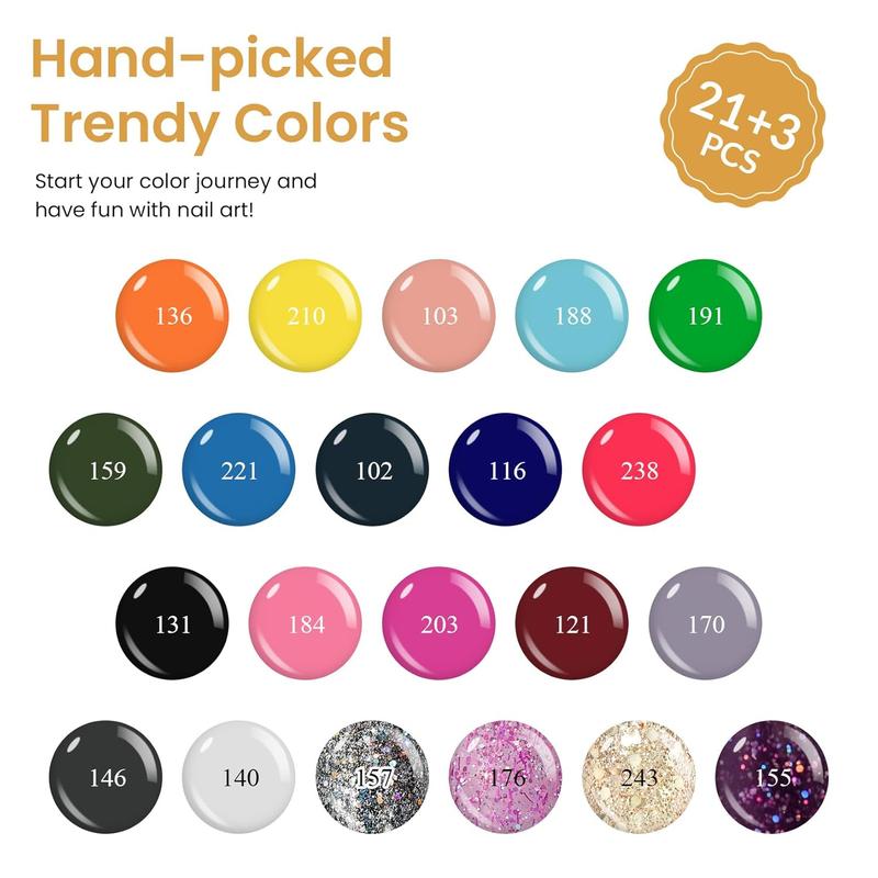 24 Pcs Gel Nail Polish Set 21 All Seasons Colors Gel Nail Polish Glossy & Matte Top Coat Yellow Orange Green Blue Pink Gel Polish Gel Nail Kit Gifts for Women