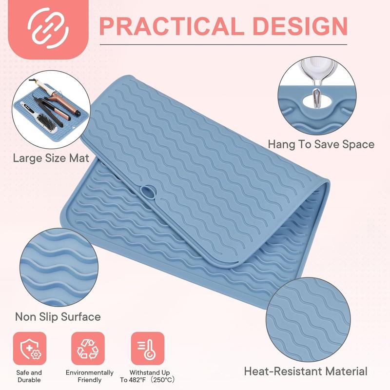 Oversize Silicone Heat Resistant Mat, Portable Travel Mat Cover with Velcro for Curling Irons, Flat Irons, Hair Straightener and Hot Hair Styling Tools(14.2