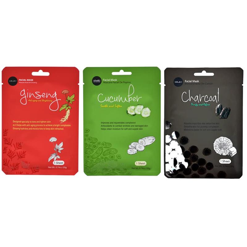 Essence Facial Sheet Face Mask Variety Set Classic Authentic Korean Moisturizing Skincare (12-Packs) Aloe Charcoal