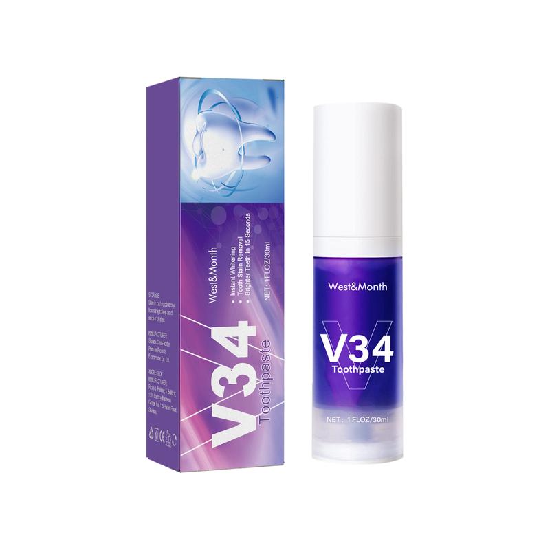 2024 V34 Purple Toothpaste, Whitening Teeth Clean Care Gums Fresh Breath Press Toothpaste Oral v34 colour white toothpaste