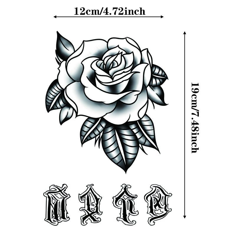 Rose & Sanskrit Pattern Temporary Tattoo Sticker, Decorative Temporary Tattoos, Long Lasting Fake Tattoo for Women & Men, Realistic Body Decoration Tattoo