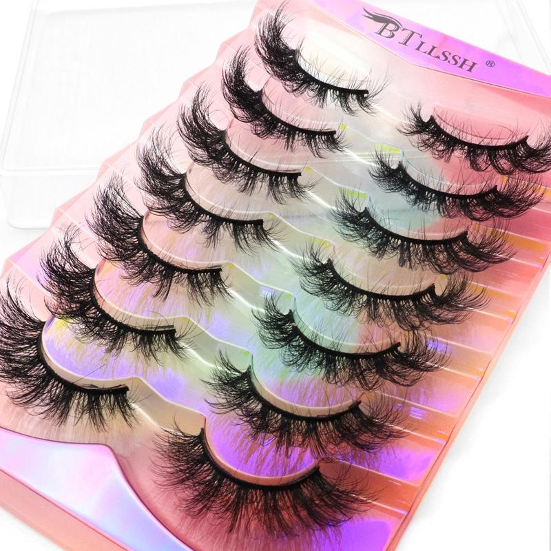 Fluffy False Eyelashes Cluster, 14 Pairs Wispy Cat Eye Look Faux Cluster Lashes, Natural Curling Eye Makeup Strip Lashes for Lashes Extensions