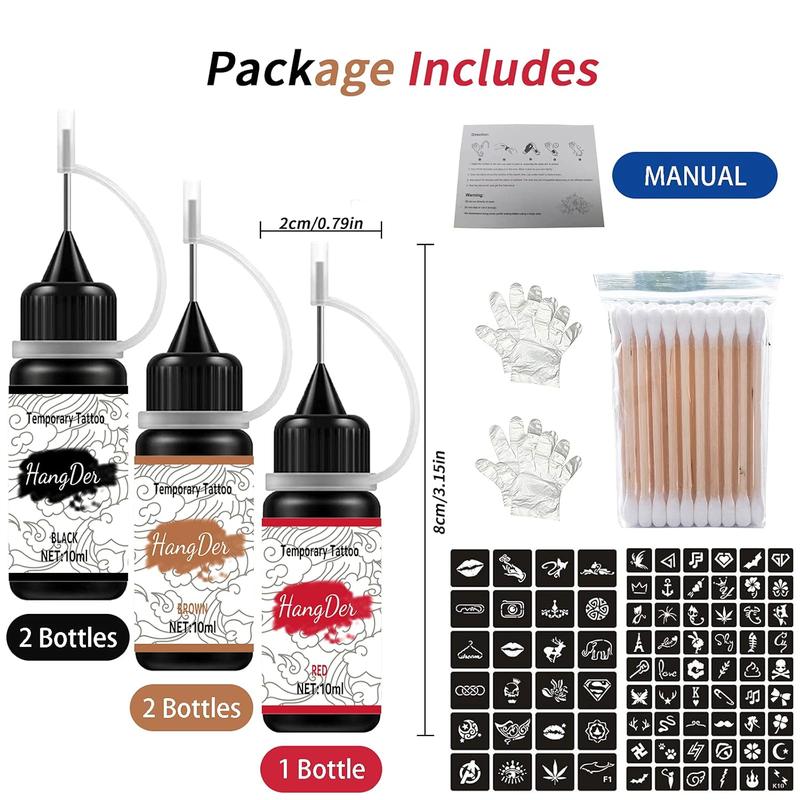 Temporary Tattoos Kit, Yomagine Semi Permanent Tattoo Ink, DIY Fake Freckles Temporary Tattoos for Women Men Kids, Summer Trend Freehand Ink with 78 Pcs Tattoo Stencils, Jagua Gel - Full Kit 5 Bottles Waterproof