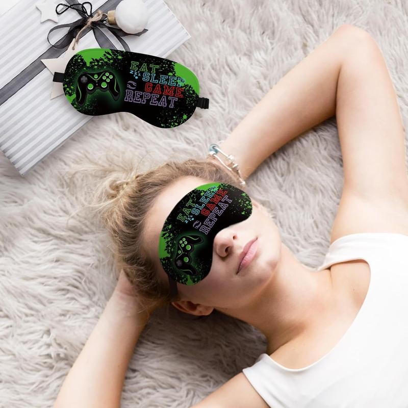 Eat Sleep Game Repeat Sleep Mask Silk,  Eye  for Sleep, Blindfold Adjustable Sleep Mask, Gamer Sleep  for Boys, Game Theme Satin Eye Mask Black Sleeping Mask Eye Covers for Sleeping Comfort