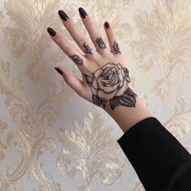 Rose & Sanskrit Pattern Temporary Tattoo Sticker, Decorative Temporary Tattoos, Long Lasting Fake Tattoo for Women & Men, Realistic Body Decoration Tattoo