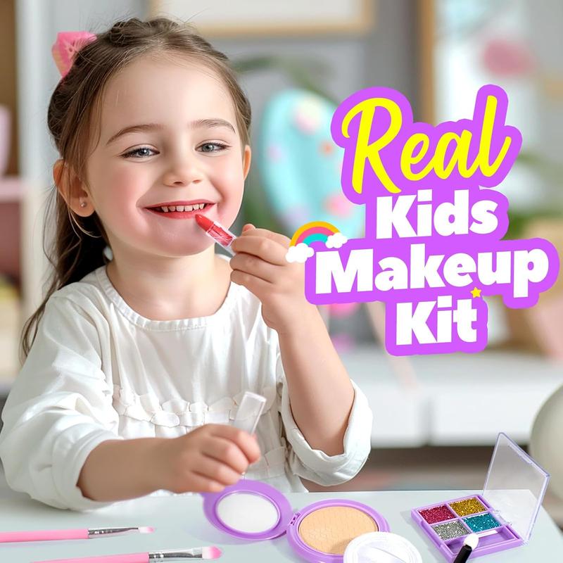 Kids Washable Makeup Kit for Girls 4-6 with Small Coin Purse(5.5x5.25in) - Real, Non Toxic Makeup for Little Girls - Umicorns Gifts for Girls