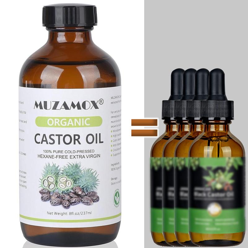 [One bottle  worth 4 bottles] Castor Oil Organic Cold Pressed Unrefined Glass Bottle (8fl.oz 237ml), Castor Oil Pack Wrap Organic Cotton and Castor Oil Body Care Comfort castoroil  bodyoil