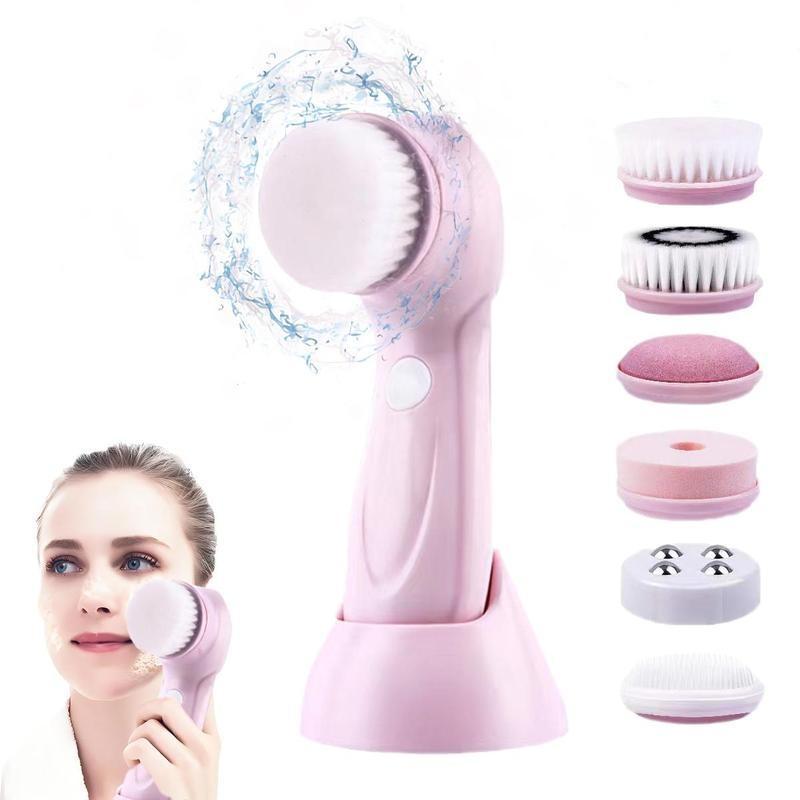 6 in 1 Skin Care Massage Brush Facial Cleaning Brush, 1 Set Skin Pore Cleaner, Facial Cleanser, Gift for Women, Skin Care Tool