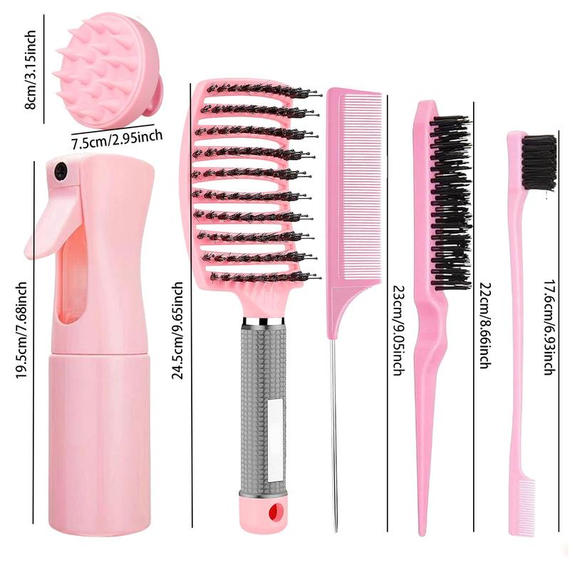 Hair Styling Tool Set, 6 Counts set Hair Styling Comb & Spray Bottle & Brow Brush & Scalp Massage Brush, Professional Hair Styling Tool for Women & Men, Christmas Gift