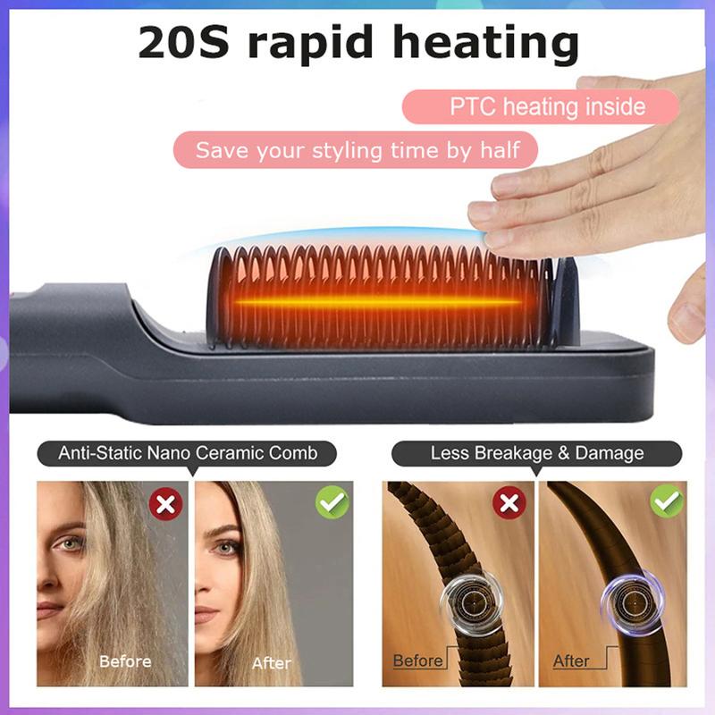 Hair Iron, 30-Speed Negative Ion Hair Straightening Brush with Tourmaline Ceramic Heater Surface, 5 Temperature Settings, Suitable for Home and Salon, Fast Heated Hair Styling Tools