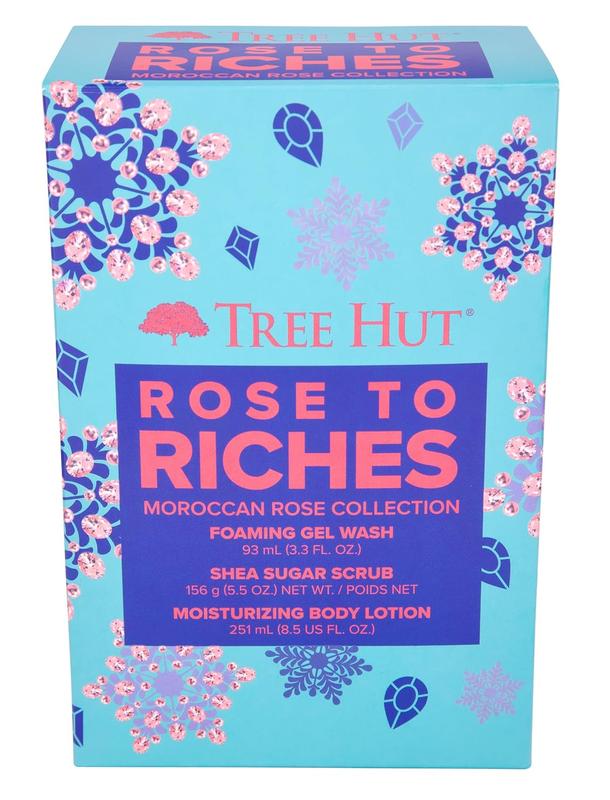 Tree Hut Holiday Rose to Riches Gift Set | Limited Edition | Boost Your Shower Routine | Signature Shea Sugar Scrub, Foaming Gel Wash Body Care Restore Shea Butter